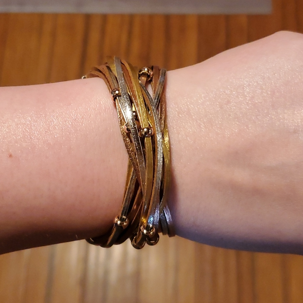 Gold, silver, and bronze wrap magnetic bracelet